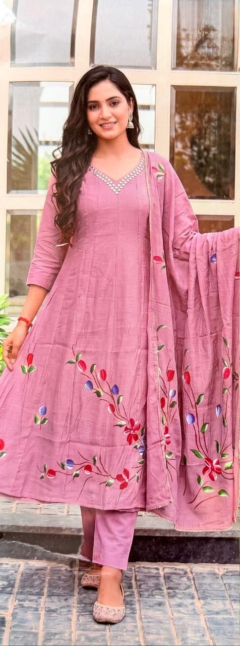 Baby Pink Floral Anarkali Set