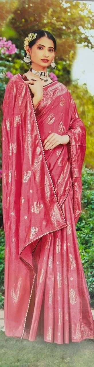 Coral Pink Banarasi Silk Saree