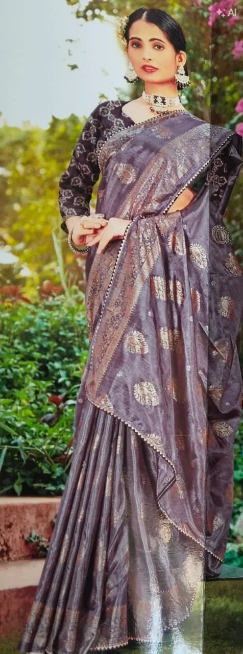 Grey Lavender Woven Silk Saree