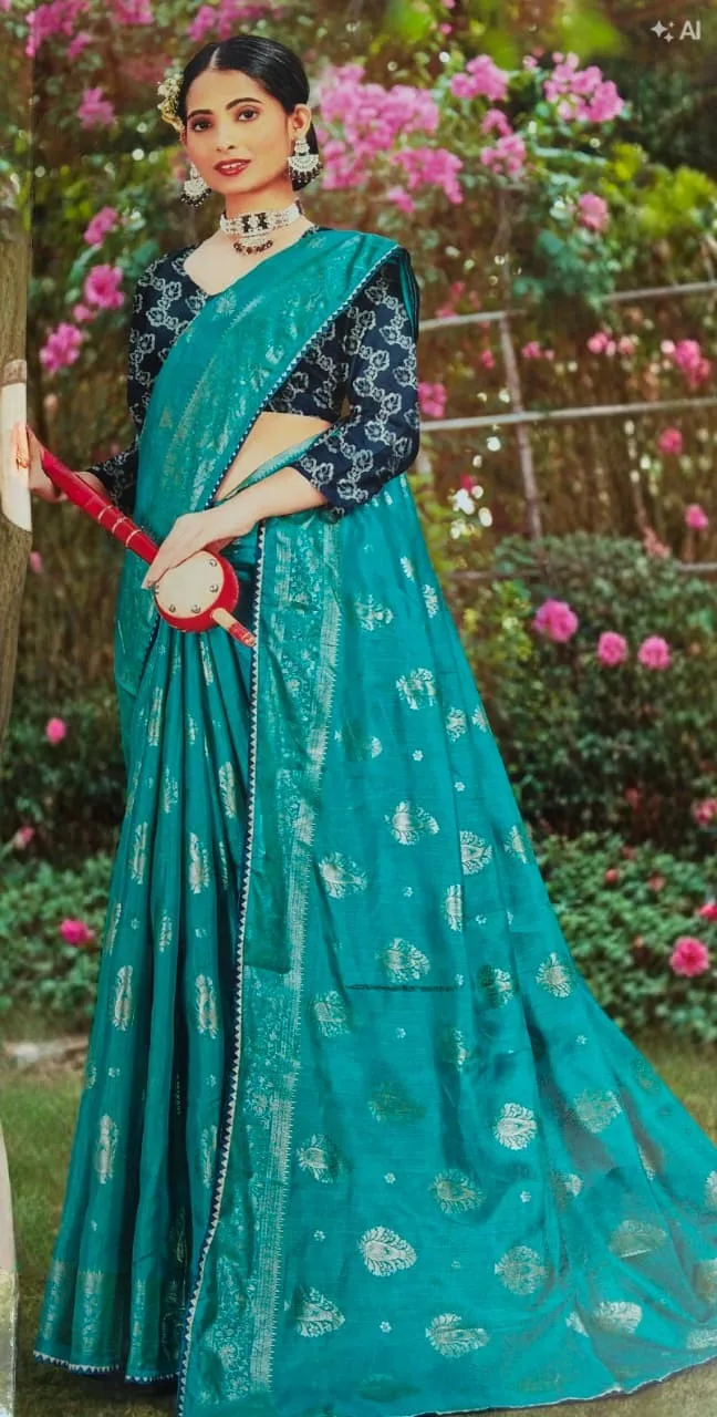 Teal Banarasi Silk Saree