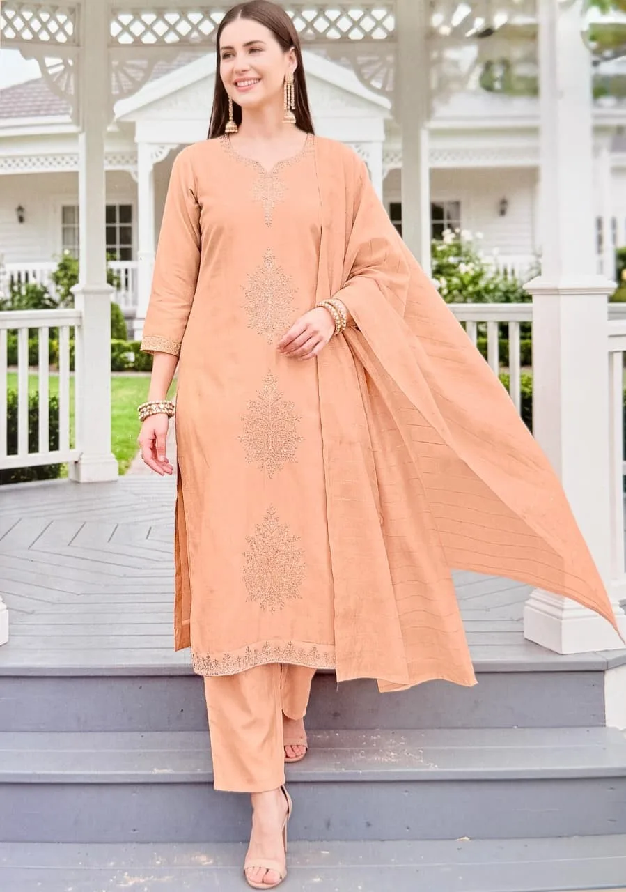 Peach Chanderi Zari Suit Set