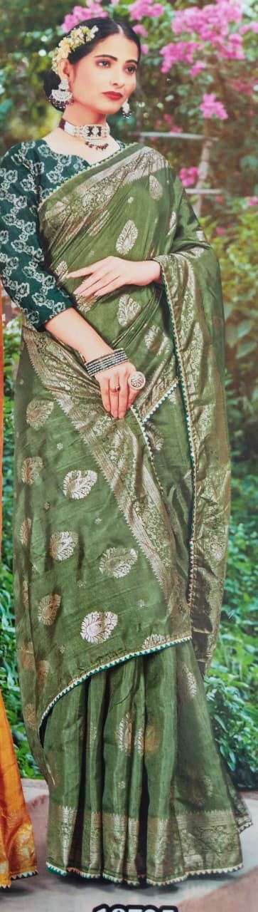 Olive Green Banarasi Saree