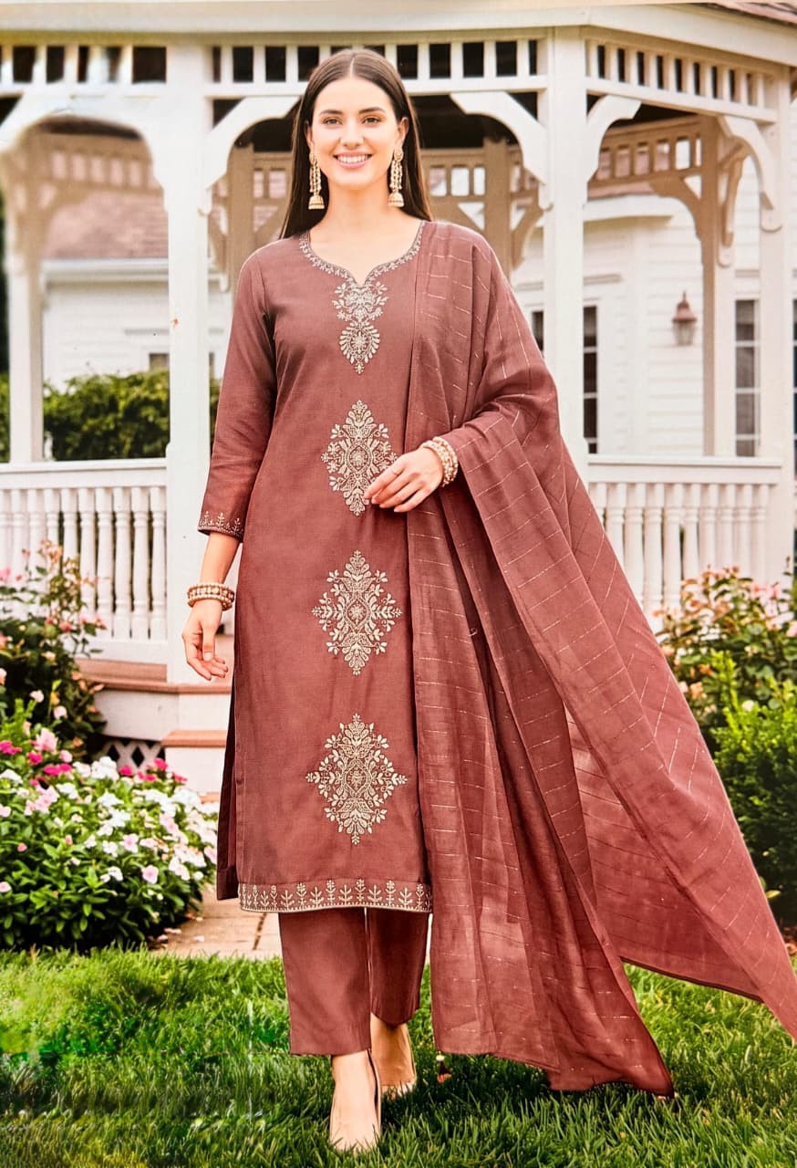 Rust Rose Embroidered Suit Set