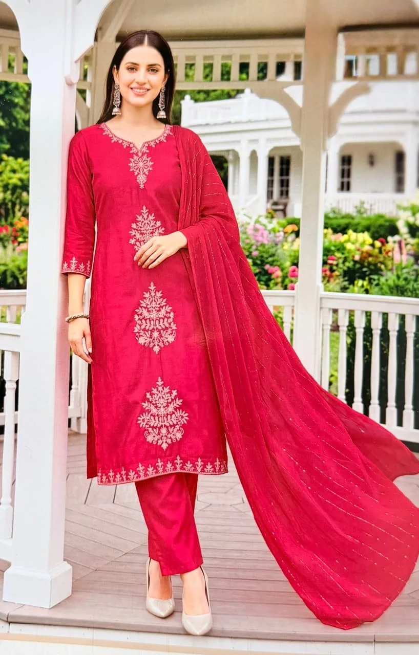 Ruby Red Embroidered Suit Set