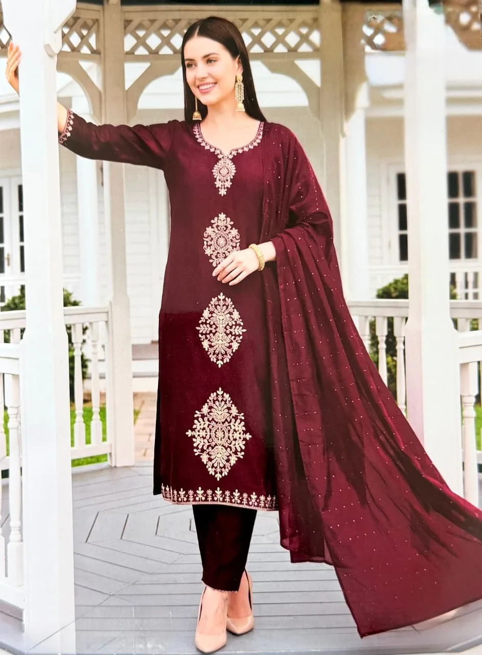 Wine Velvet Festive Suit Set
